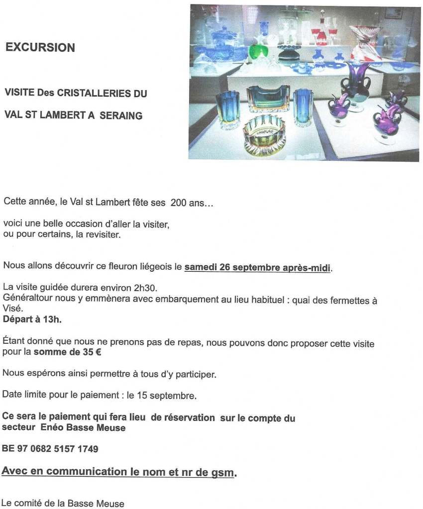 programme de l'excursion cristallerie

